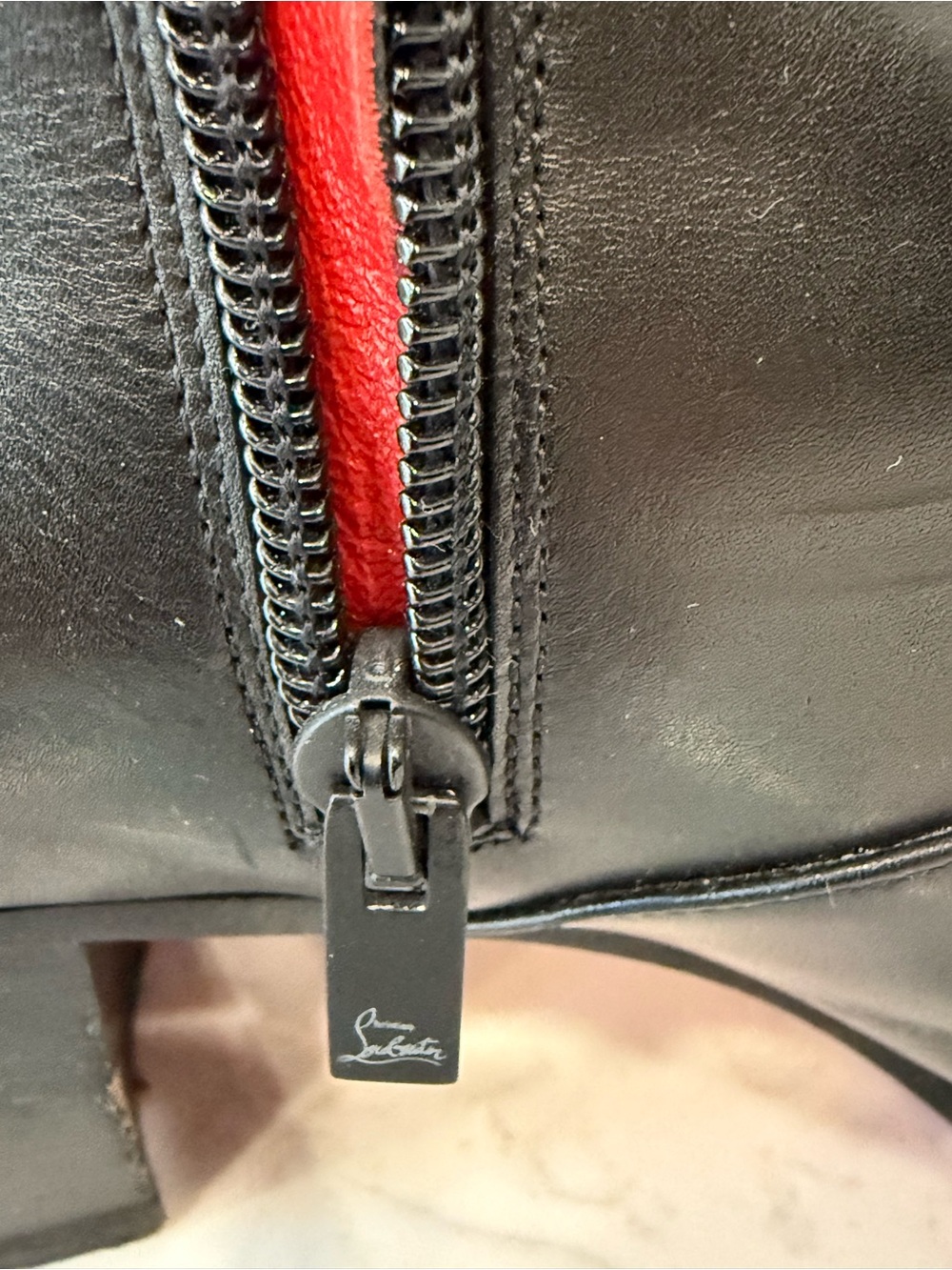 Christian Louboutin Black Leather Ankle Boot with Red Insole Trim - Picture 4 of 15